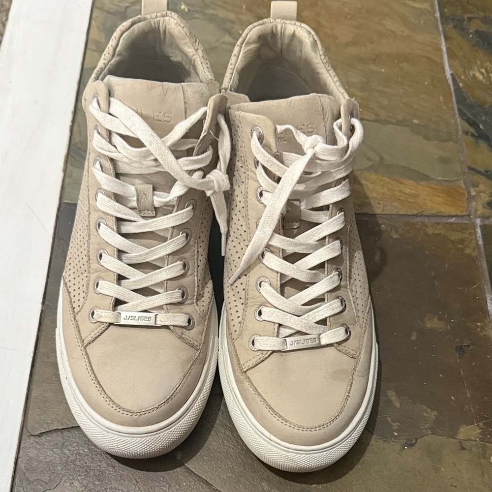 J/Slides Beige Suede High Top Sneakers Women’s Size 8.5